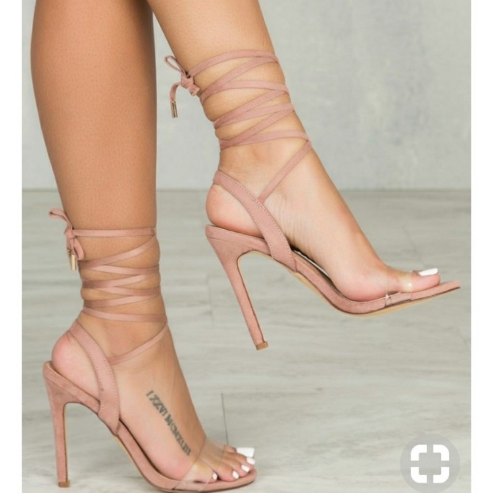 Olivia James Blush lace-up heels